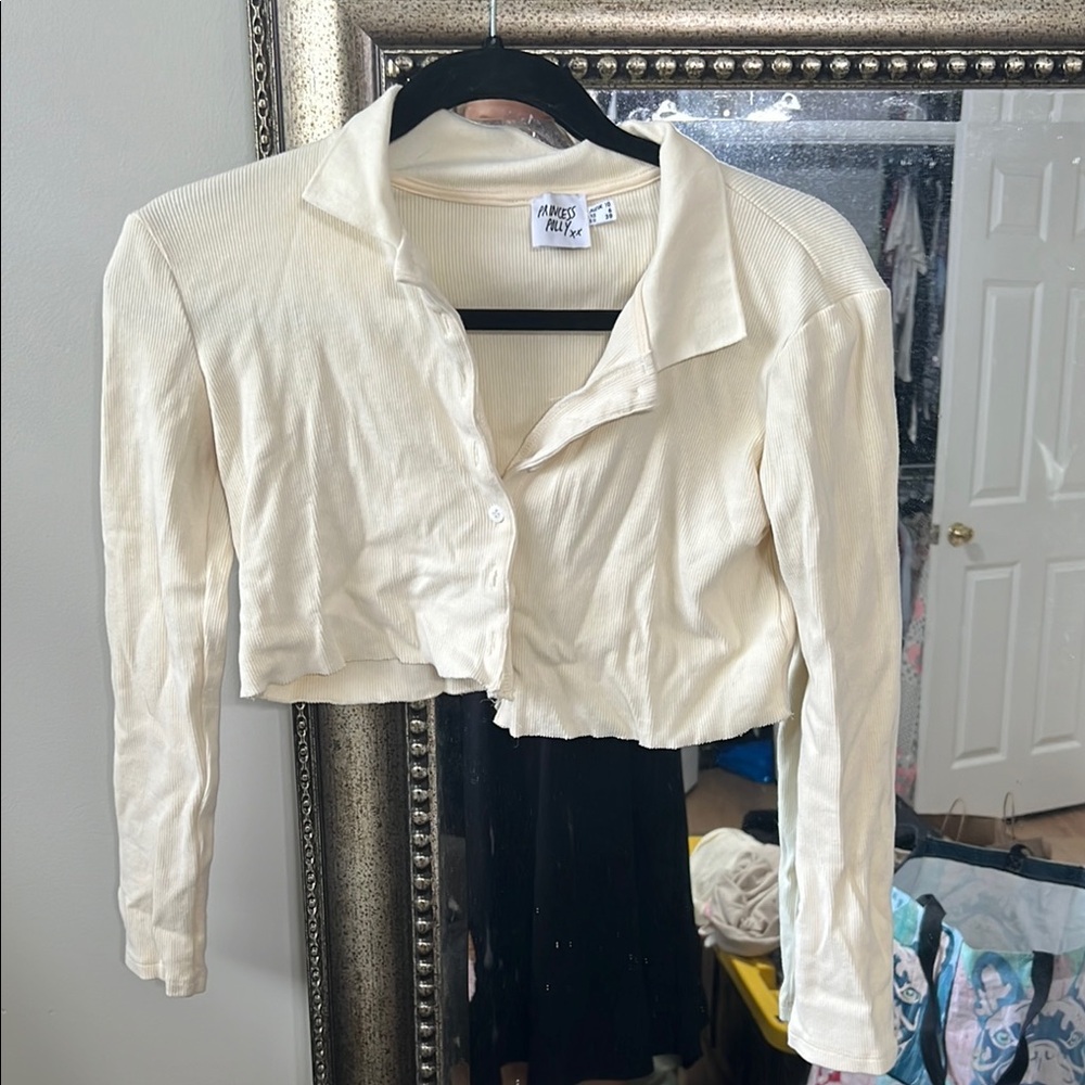Cream Cropped Button-Up Cardigan